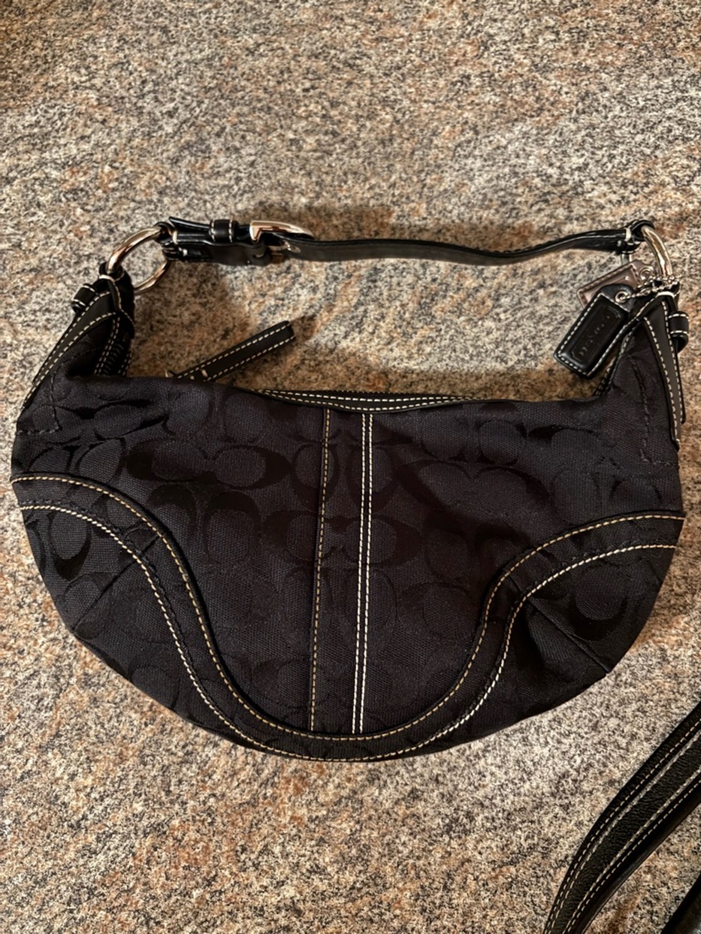 NWOT Coach Black Signature Crescent Shoulder Bag with Contrast Stitching